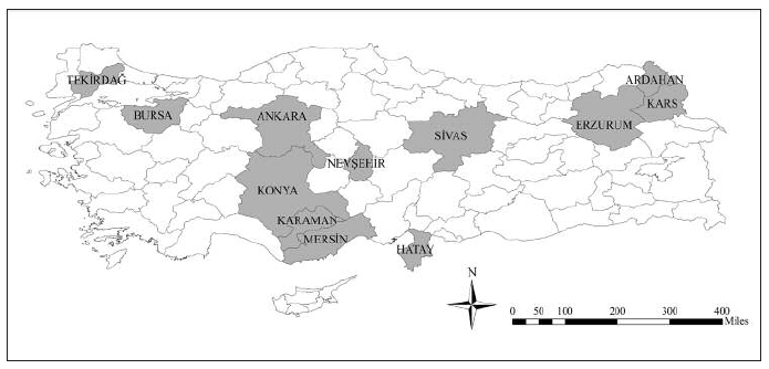 Distribution map of Bembecia scopigera from Turkey