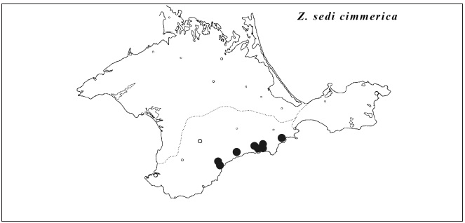 Distribution of Z. sedi cimmerica Efetov, subsp. nov.